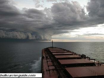 Bulk carrier facing storm at sea