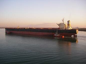 Typical bulk carrier manoeuvering with tug